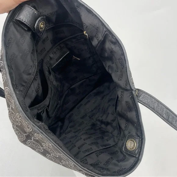 Michael Kors Signature Logo MK Black & White Tote Purse Large Canvas Bag Leather - Picture 5 of 7